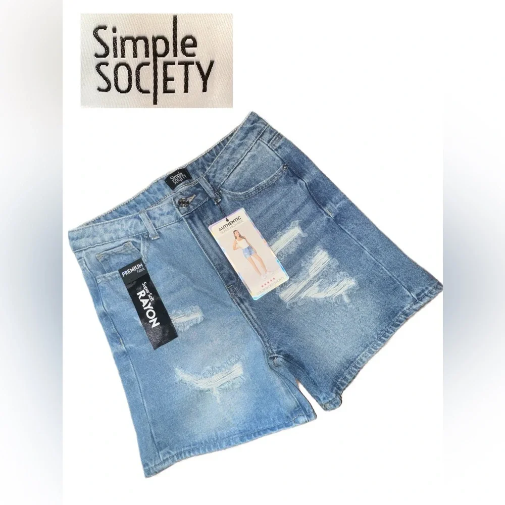 💙NWTSimple Society roll color block shorts women denim size 5/27